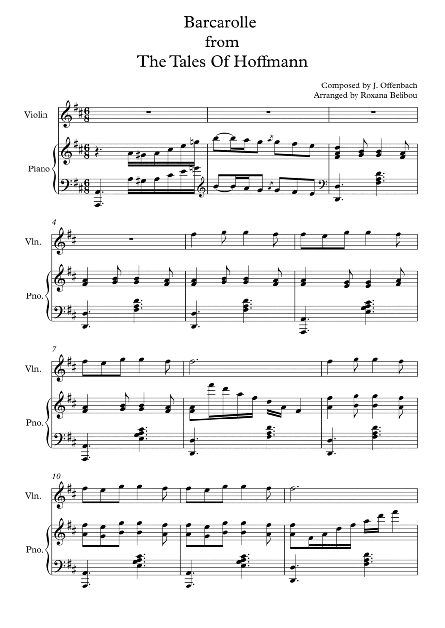 Barcarolle from The Tales of Hoffmann Violin (Flute) & Piano (arr. Roxana Belibou)