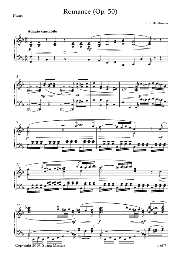 Beethoven, Two Romances Op 50 - piano accompaniment (arr. String Masters)
