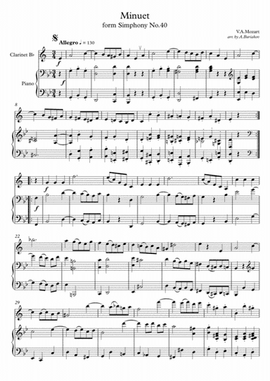 Minuet from Siphony No.40 (clarinet in Bb) (arr. A.Buriakov)