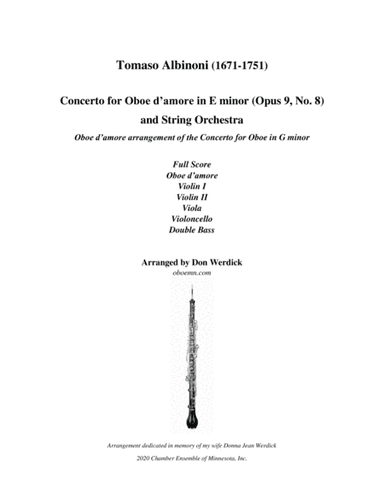 Concerto for Oboe d’amore in E Minor, Op. 9 No. 8 and String Orchestra (arr. Don Werdick (1946 - ))