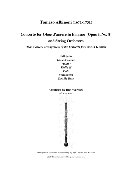 Concerto for Oboe d’amore in E Minor, Op. 9 No. 8 and String Orchestra (arr. Don Werdick (1946 - ))