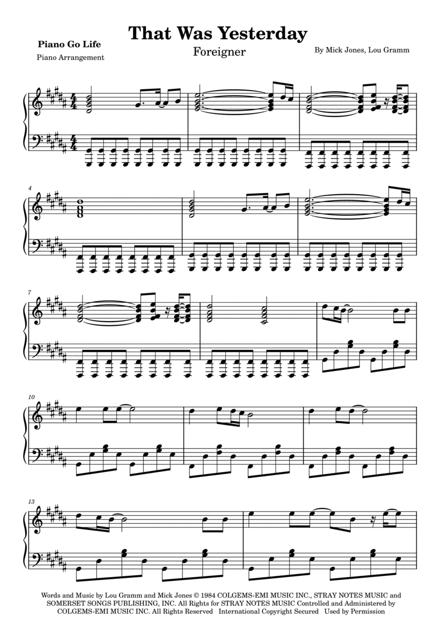 That Was Yesterday (arr. Piano Go Life)