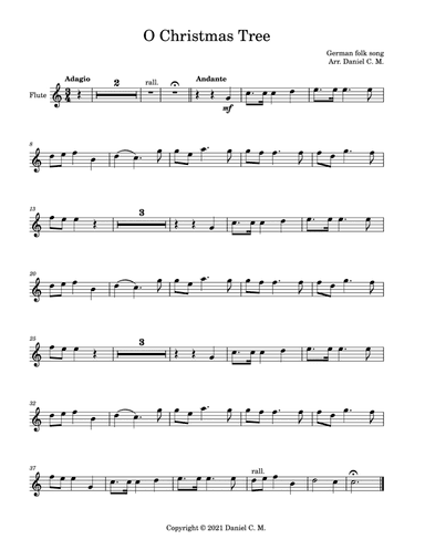 O Christmas Tree for flute and piano (easy) (arr. Daniel C. M.)
