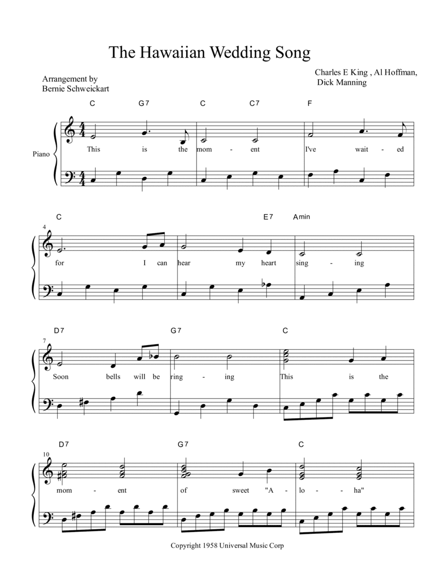 The Hawaiian Wedding Song (ke Kali Nei Au) (arr. Bernie Schweickart)