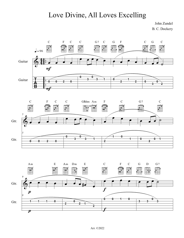 Love Divine, All Loves Excelling (Guitar Solo or Duet with TAB) (arr. B. C. Dockery)