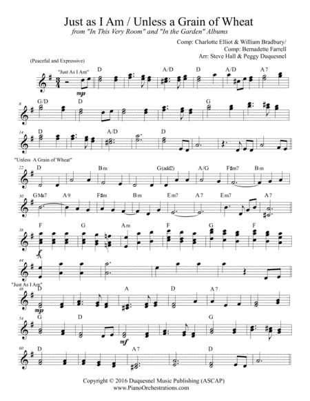 Just As I Am / Unless a Grain of Wheat (Lead Sheet) (arr. Steve Hall & Peggy Duquesnel)