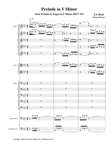 Prelude in F Minor, BWV 534 (String Orchestra + Contrabassoon) (arr. Richard Byrnes)