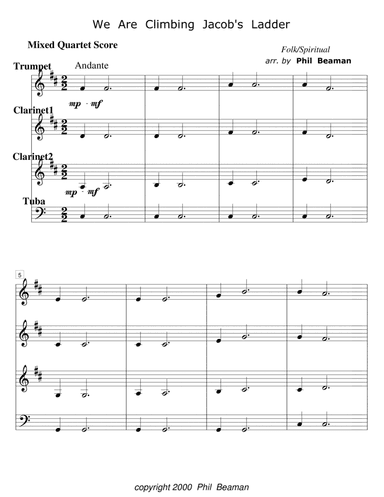 We Are Climbing Jacob's Ladder - mixed quartet 1 - brass and clarinet (arr. Phil Beaman)