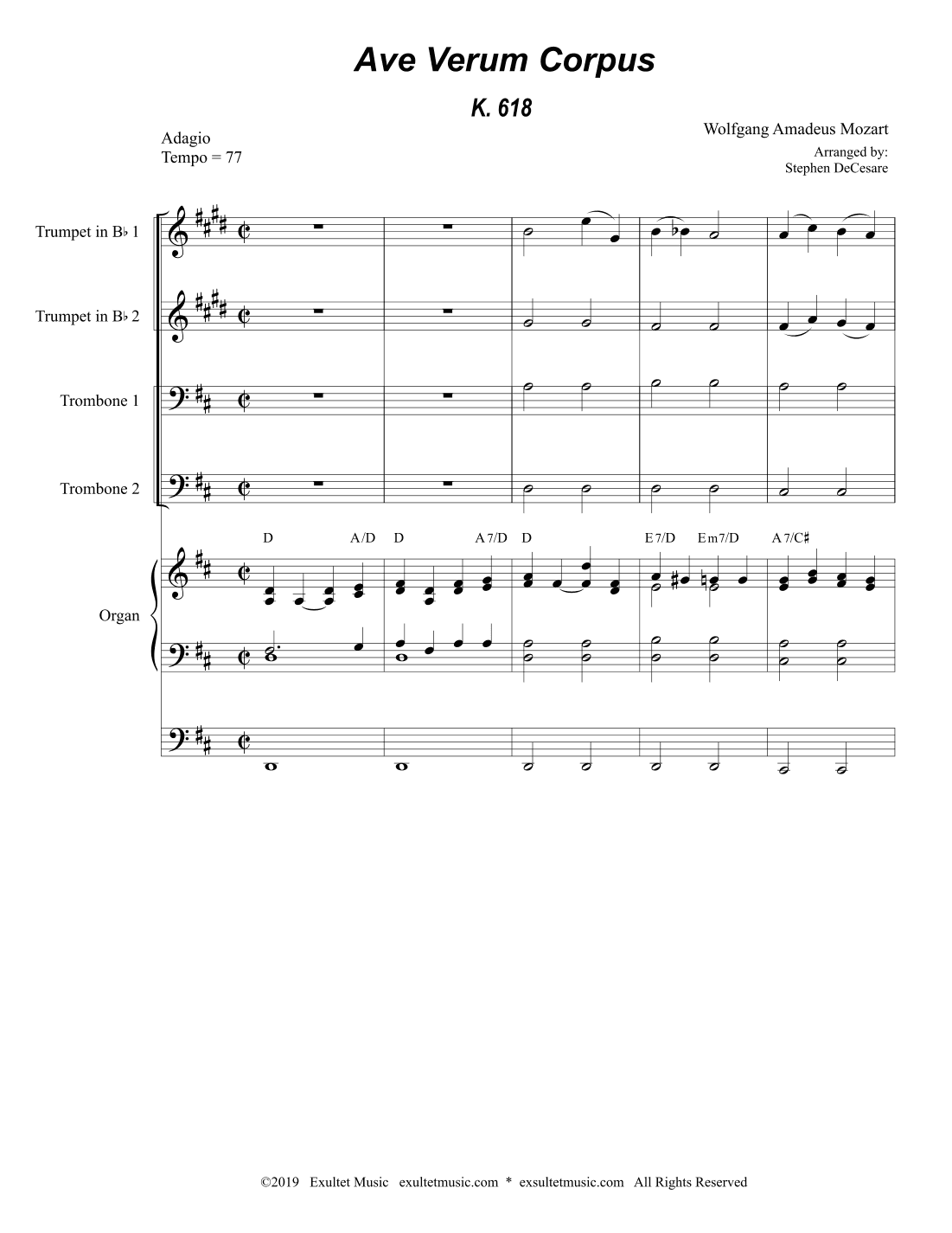 Ave Verum Corpus (Brass Quartet - Organ accompaniment - Alternate Version) (arr. Stephen DeCesare)