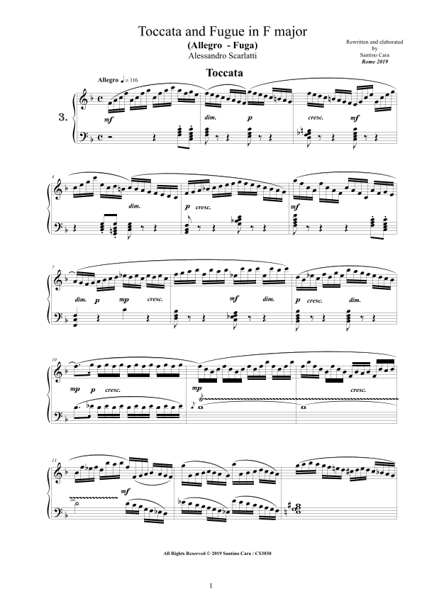 Scarlatti A - Toccata and Fugue No.3 in F major for Piano (arr. Cara Santino)