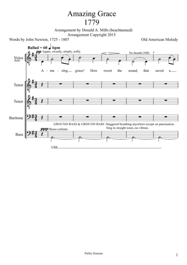 Amazing Grace TTBB a cappella (arr. Donald A. Mills (beachtanned))