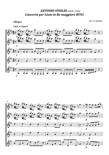 Concerto in D major RV93 A. Vivaldi (guitar ensemble) - Score Only (arr. Vincenzo Aniello)