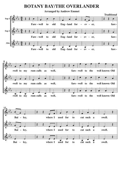 Botany Bay/The Overlander A Cappella SSA (arr. Andrew Emmet)