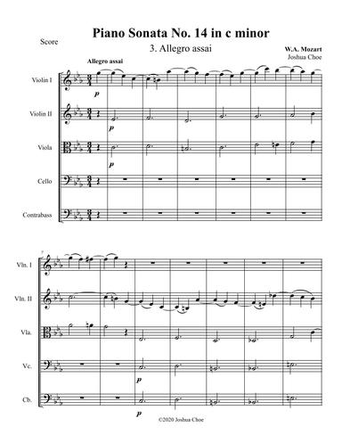 Piano Sonata No. 14, Movement 3 (arr. Joshua Choe)