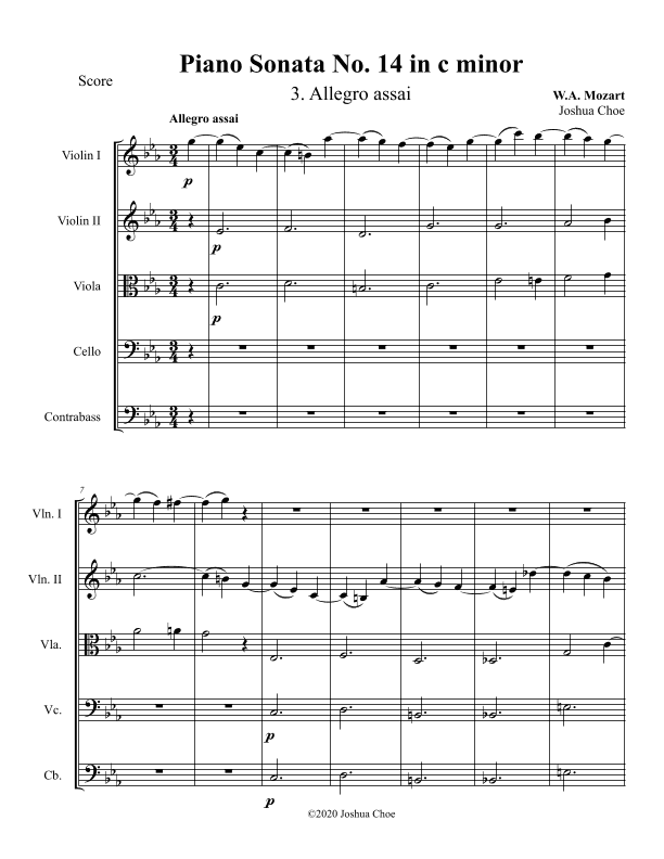 Piano Sonata No. 14, Movement 3 (arr. Joshua Choe)