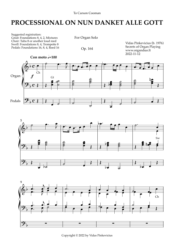Processional on Nun danket alle Gott, Op. 164 (Organ Solo) by Vidas Pinkevicius
