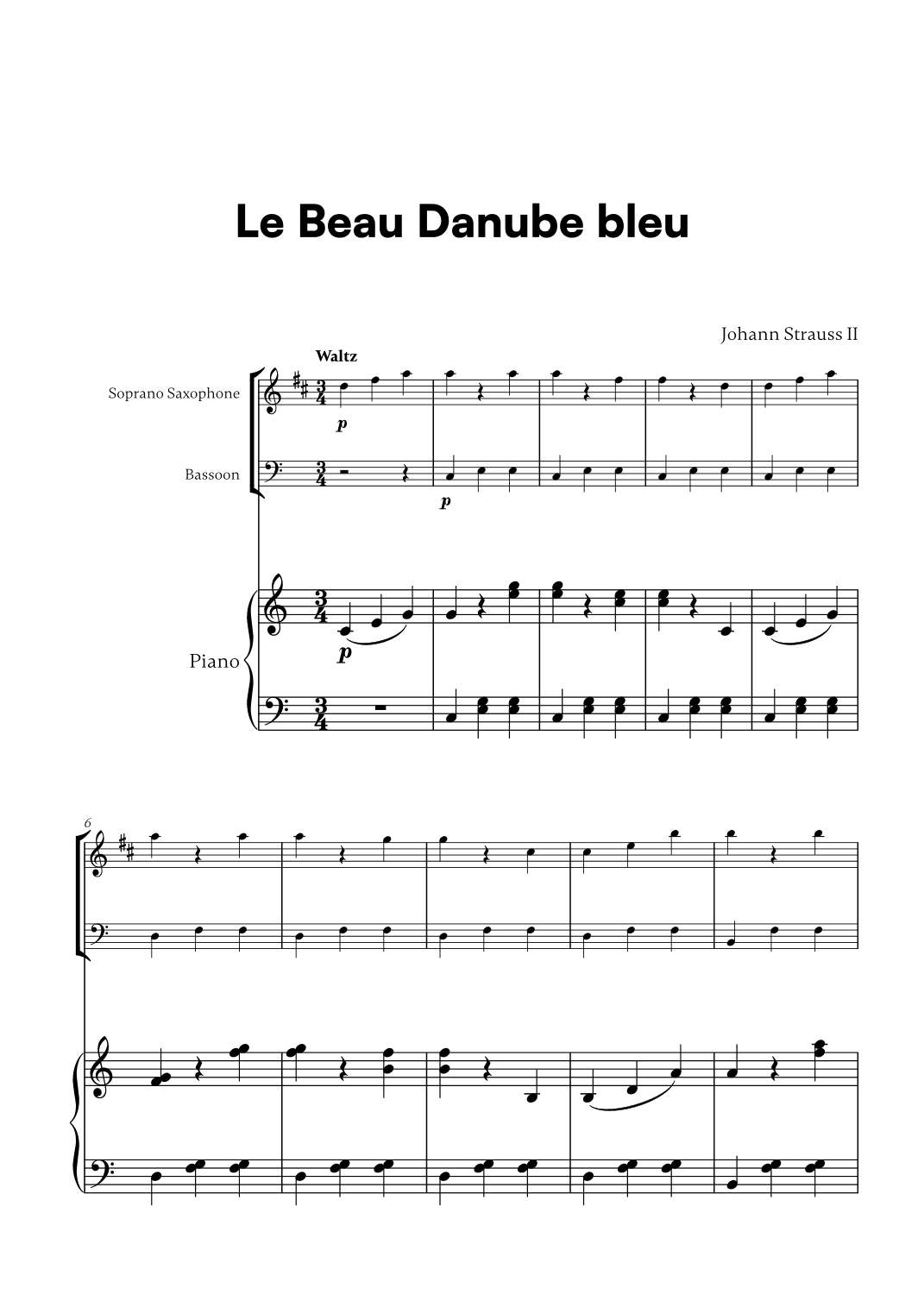 Johann Strauss II - Le Beau Danube bleu for Soprano Saxophone, Bassoon and Piano (arr. Cadenza Editions)