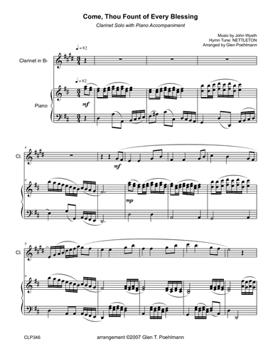 COME THOU FOUNT OF EVERY BLESSING - CLARINET SOLO with Piano Accompaniment #346 (arr. Glen Poehlmann)