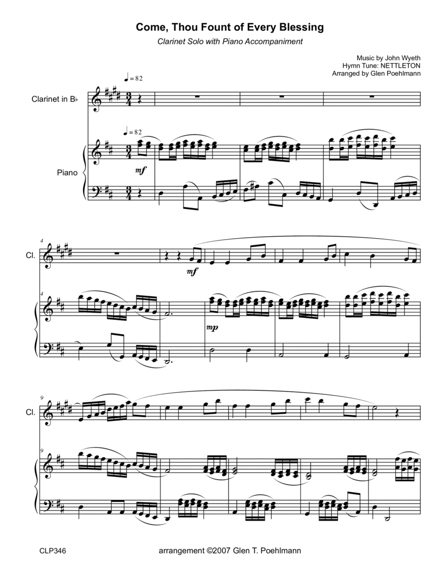 COME THOU FOUNT OF EVERY BLESSING - CLARINET SOLO with Piano Accompaniment #346 (arr. Glen Poehlmann)