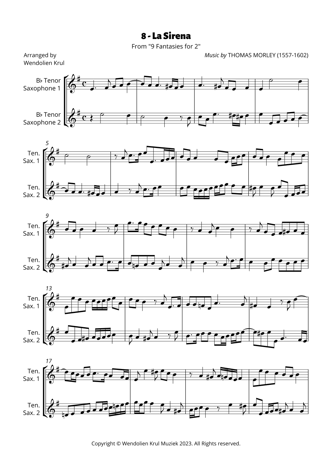 La Sirena (from "9 Fantasies for 2") (arr. Wendolien Krul)