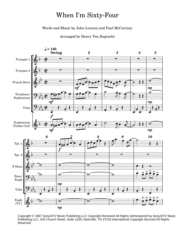 When I'm Sixty-four (arr. Henry Von Ruprecht)