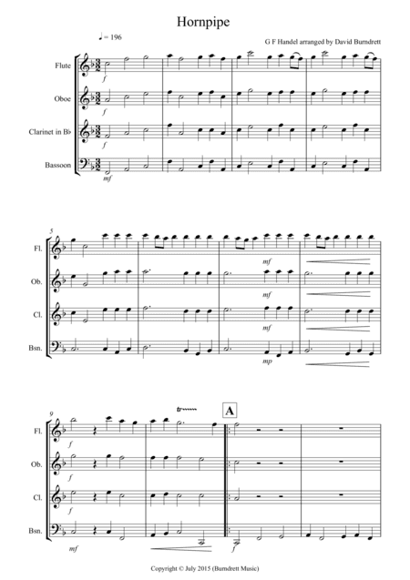 Hornpipe from Handel's Water Music for Wind Quartet (arr. David Burndrett)