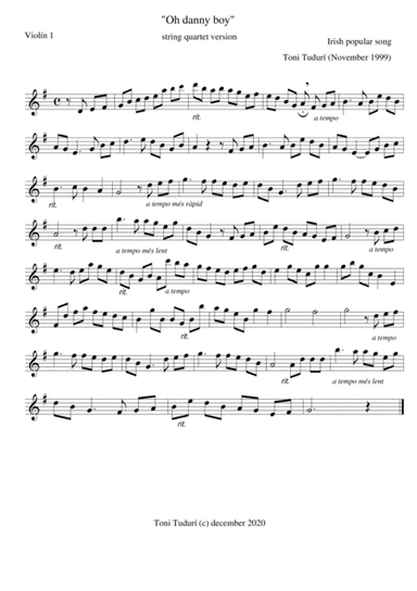 Oh danny boy - popular irish song - String quartet version - Parts (arr. Antonio Tudurí)