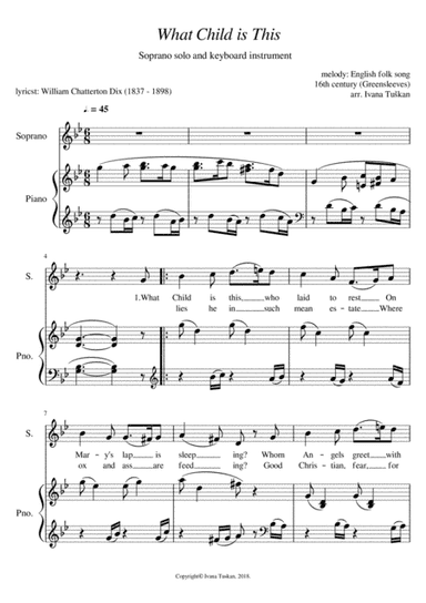 What Child is This, for soprano and piano, G minor/ A minor (arr. Ivana Tuskan)