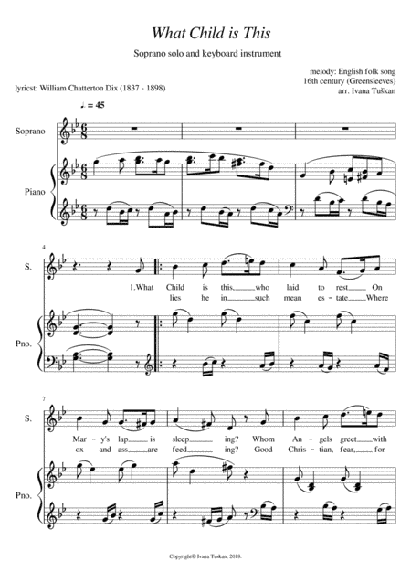 What Child is This, for soprano and piano, G minor/ A minor (arr. Ivana Tuskan)