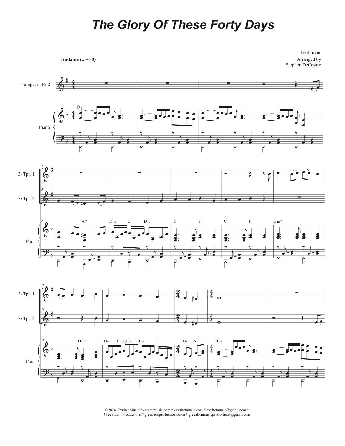 The Glory Of These Forty Days (Duet for Bb-Trumpet) (arr. Stephen DeCesare)