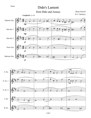Dido's Lament (Sax Quintet) (arr. B. C. Dockery)