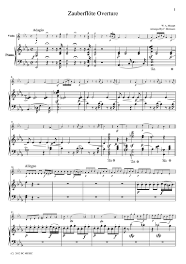 Mozart  Zauberflote Overture, for Violin & Piano, VM006 (arr. F. Hermann)