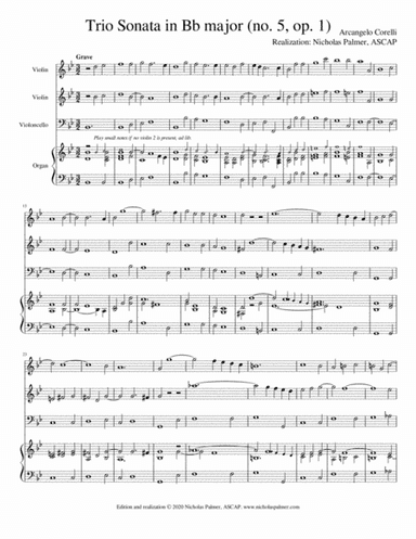 Trio Sonata in Bb (op. 1, no. 5) - Arcangelo Corelli (arr. Nicholas Palmer, ASCAP)