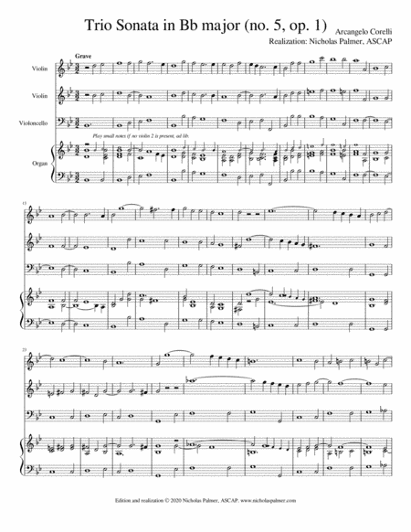 Trio Sonata in Bb (op. 1, no. 5) - Arcangelo Corelli (arr. Nicholas Palmer, ASCAP)