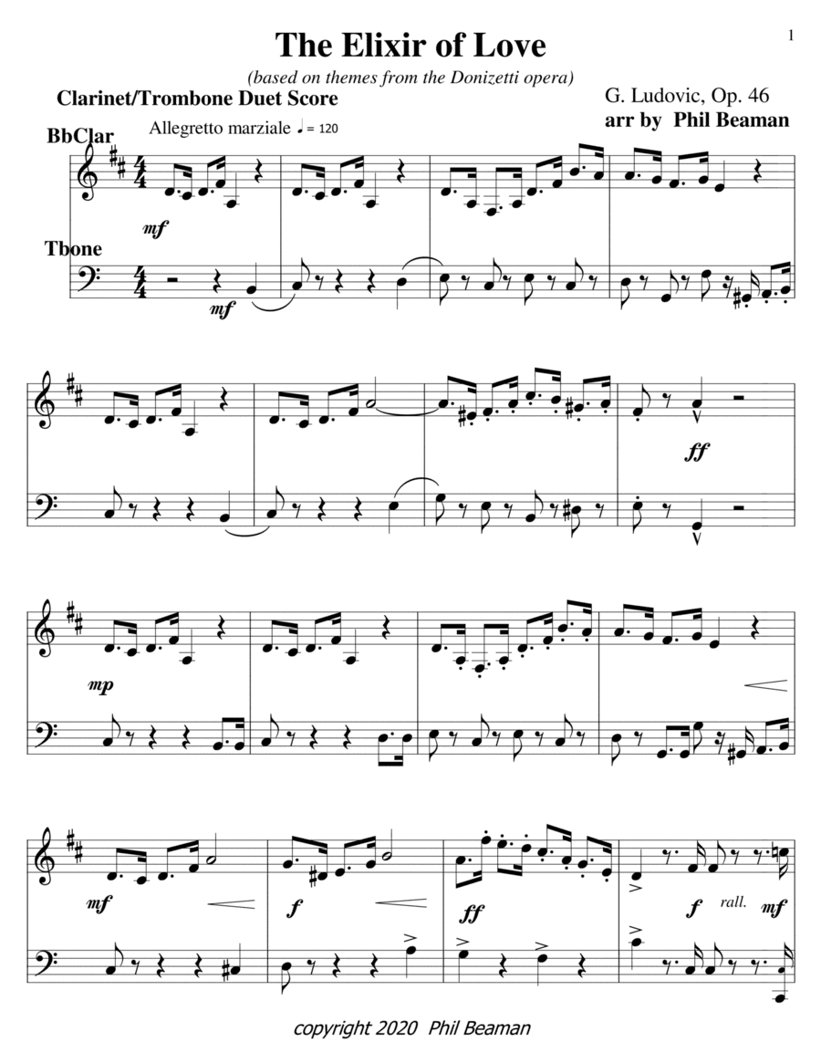 The Elixir of Love-clarinet-trombone duet (arr. Phil Beaman)
