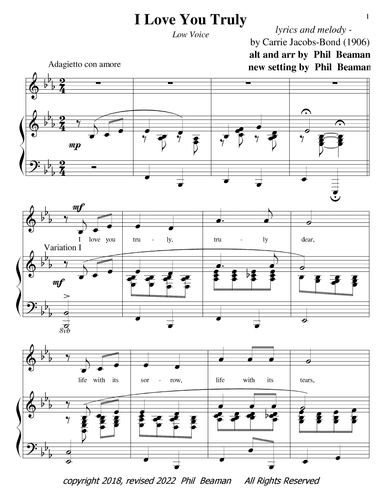 I Love You Truly - low voice/piano (arr. Phil Beaman)