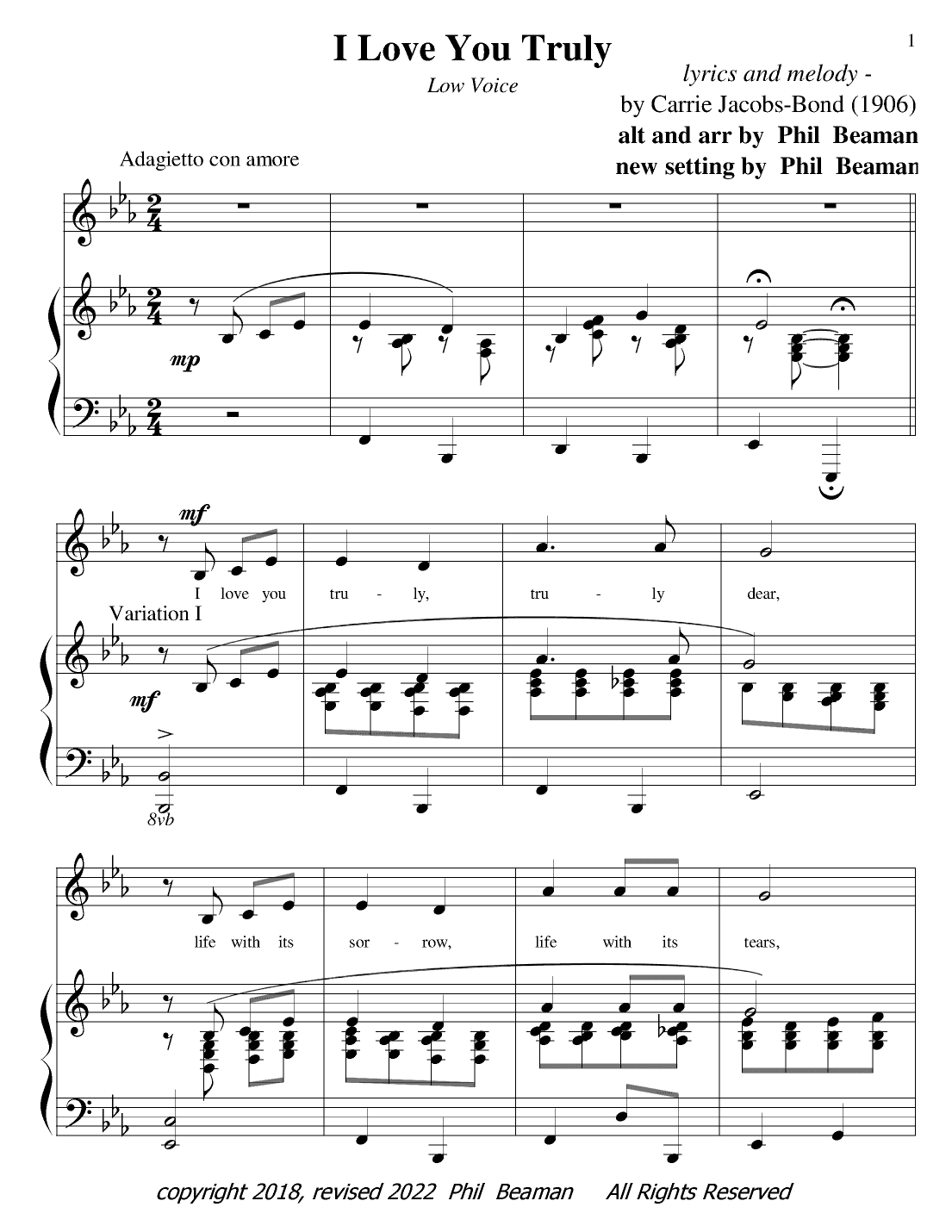 I Love You Truly - low voice/piano (arr. Phil Beaman)