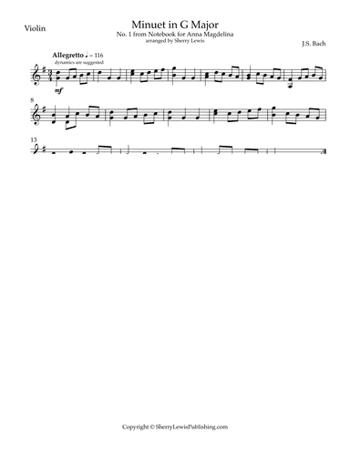 Minuet in G No. 1 by J.S. Bach from Notebook of Anna Magdalena (arr. Sherry Lewis)