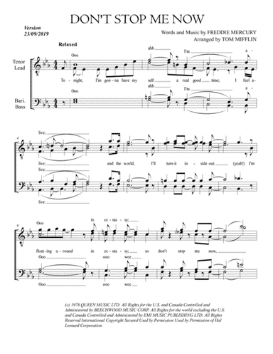 Don't Stop Me Now (arr. Tom Mifflin)