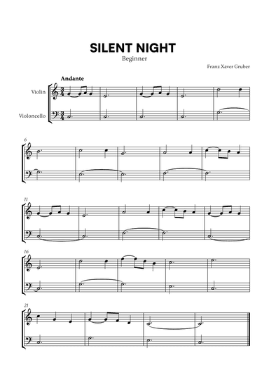 Silent Night (Beginner) (for Violin and Cello) (arr. Cadenza Editions)