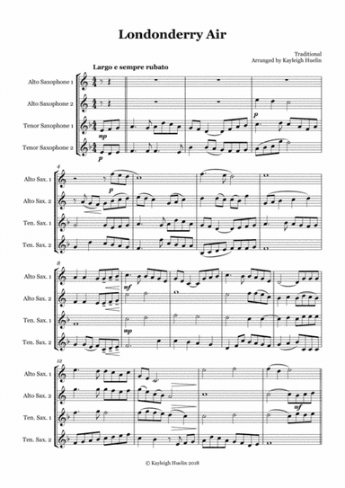 Londonderry Air (Danny Boy) - Saxophone quartet (AATT) (arr. Kayleigh Huelin)