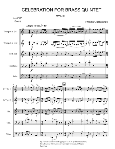 CELEBRATION FOR BRASS QUINTET MVT. 3