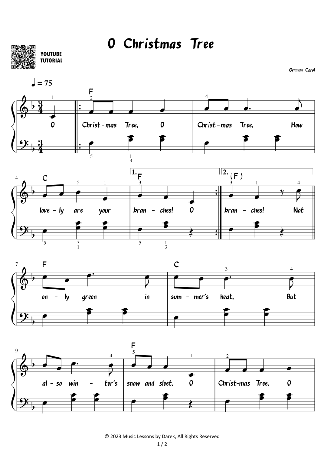 O Christmas Tree - Christmas Carol [EASY PIANO] (arr. Darek)