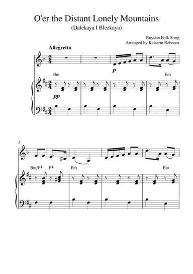 O'er the Distant Lonely Mountains (Dalekaya I Blezkaya) (clarinet in A solo and piano accompaniment) (arr. Kaiserin Rebecca)