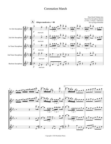 Coronation March (Db) (Saxophone Quintet - 2 Altos, 2 Tenors, 1 Bari) (arr. Regis Bookshar)