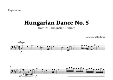 Hungarian Dance No. 5 by Brahms for Euphonium Solo (arr. Rika K.)