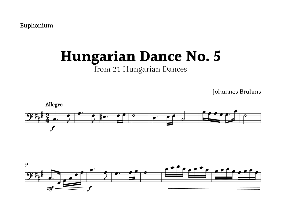 Hungarian Dance No. 5 by Brahms for Euphonium Solo (arr. Rika K.)