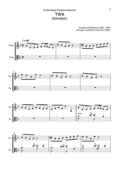 Anacleto de Medeiros - Yára. Arrangement for Violin and Viola. Complete Score and Separated Parts (arr. Guilherme Facchetti)