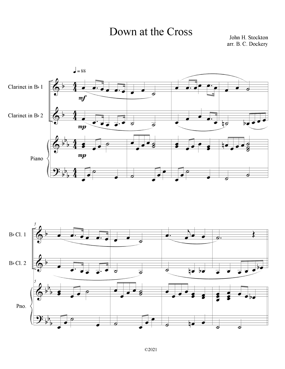 Down at the Cross (Clarinet Duet with Piano Accompaniment) (arr. B. C. Dockery)