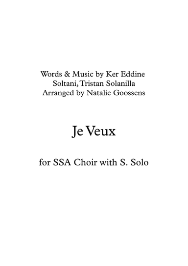 Je Veux (arr. Natalie Goossens)